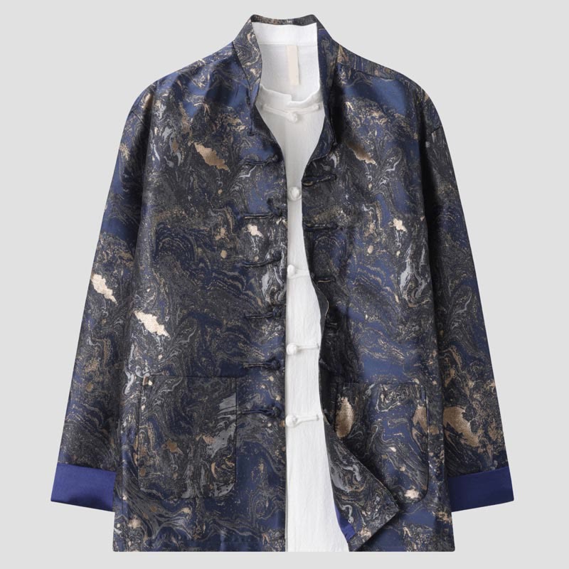 Chaqueta de manga larga con botones de rana y bolsillos para hombre, con Buddha Stones, montañas de agua azul que fluyen - Azul acero - US/UK/AU44, EU54 (4XL) - image 0