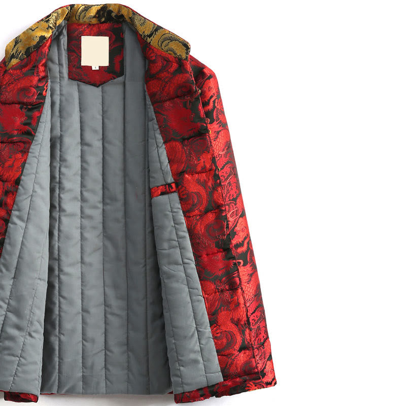 Chaqueta de hombre de manga larga con botones de rana, cálida, jacquard, con diseño de dragón de invierno y Buddha Stones, con bolsillos - image 17