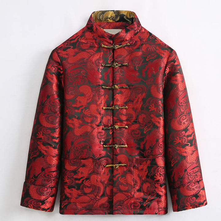 Chaqueta de hombre de manga larga con botones de rana, cálida, jacquard, con diseño de dragón de invierno y Buddha Stones, con bolsillos - image 14