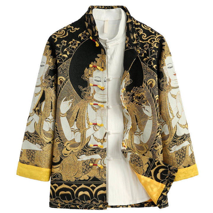 Chaqueta de manga larga con botones de rana para hombre , con Buddha Stones, Avalokiteshvara y Guanyin - Lino - US/UK/AU44, EU54 (4XL) - image 0