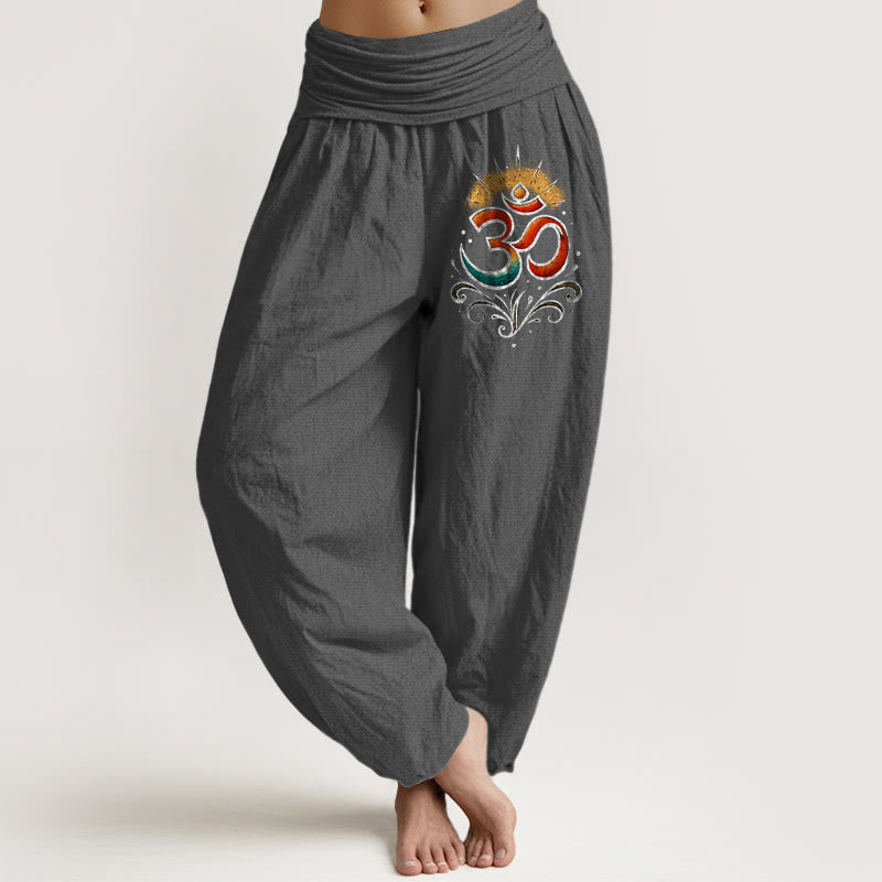 Pantalones harén de algodón con cintura elástica para mujer, con diseño de símbolo Om y Buddha Stones - Gris tenue - US22，UK/AU26，EU54 (6XL) - image 11