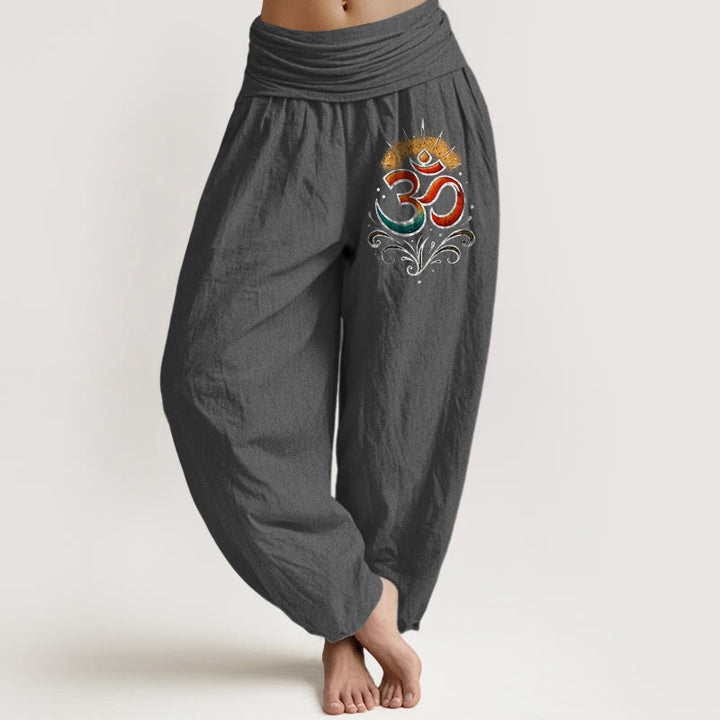 Pantalones harén de algodón con cintura elástica para mujer, con diseño de símbolo Om y Buddha Stones - Gris oscuro - US22，UK/AU26，EU54 (6XL) - image 11