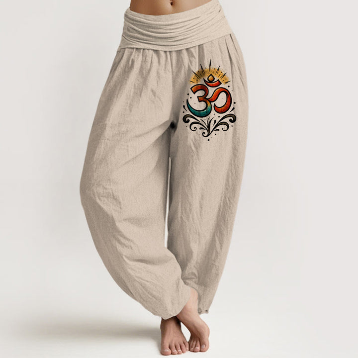Pantalones harén de algodón con cintura elástica para mujer, con diseño de símbolo Om y Buddha Stones - Broncearse - US22，UK/AU26，EU54 (6XL) - image 0