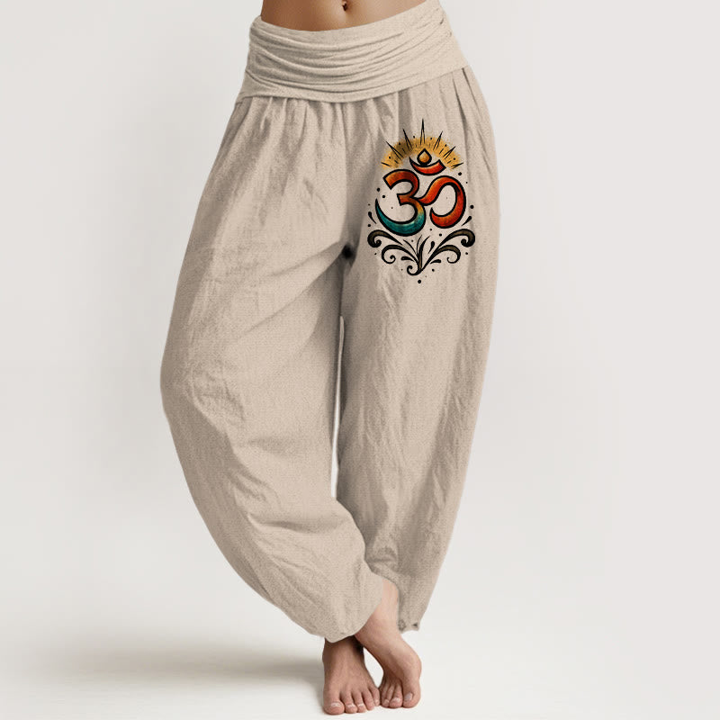 Pantalones harén de algodón con cintura elástica para mujer, con diseño de símbolo Om y Buddha Stones - Broncearse - US22，UK/AU26，EU54 (6XL) - image 0