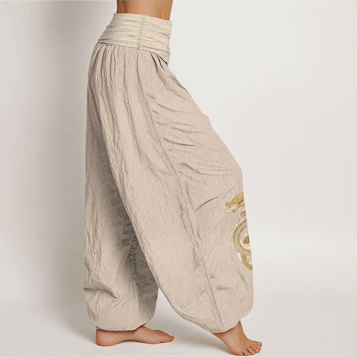 Pantalones harén de Buddha Stones puro con estampado de dragón y cintura elástica para mujer - image 12