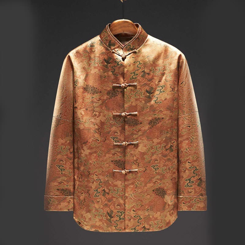 Chaqueta de manga larga para hombre con Buddha Stones, 100 % seda morera, 30 momme, Phoenix Auspicious Clouds - Vara de oro - US/UK/AU44, EU54 (4XL) - image 0
