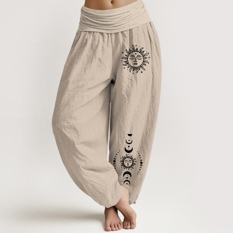 Pantalones harén de algodón puro con cintura elástica para mujer, estampado de Buddha Stones, sol, luna y estrellas - Broncearse - US22，UK/AU26，EU54 (6XL) - image 11