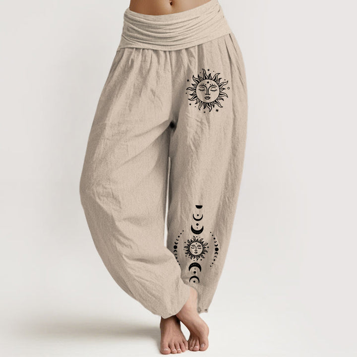 Pantalones harén de algodón puro con cintura elástica para mujer, estampado de Buddha Stones, sol, luna y estrellas - Broncearse - US22，UK/AU26，EU54 (6XL) - image 11