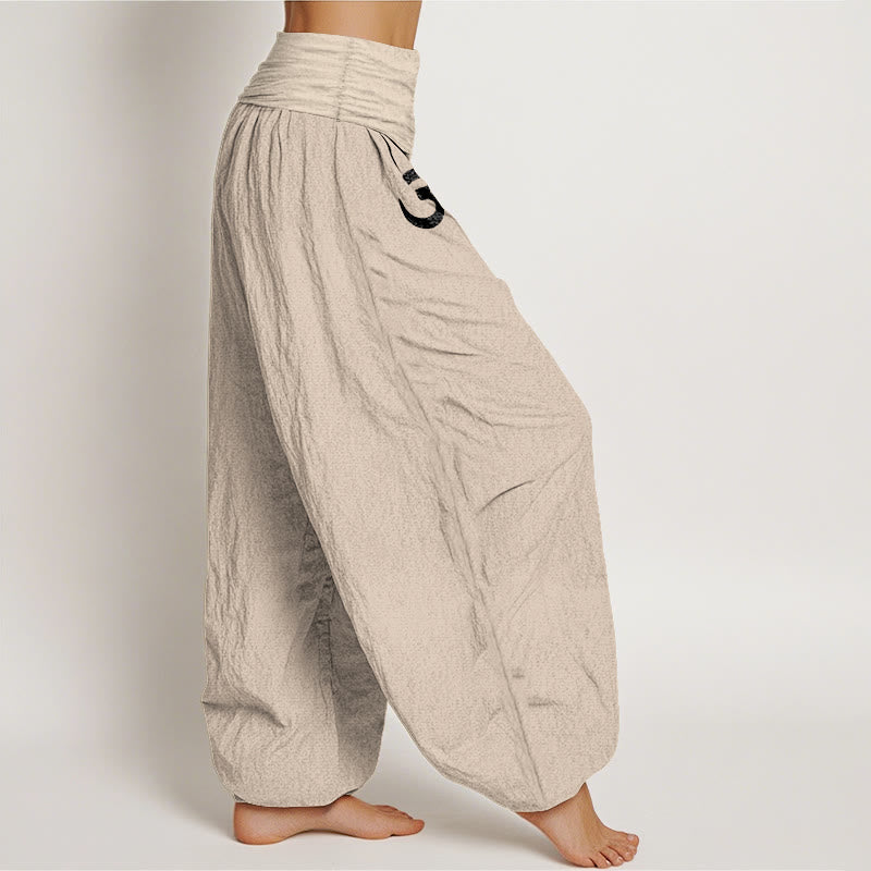 Pantalones Buddha Stones de algodón puro con estampado de loto y símbolo Om para mujer, cintura elástica, color liso - image 12