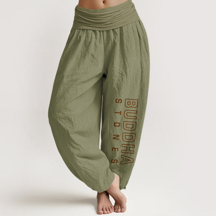 Pantalones harén de cintura elástica para mujer con la palabra Buddha Stones en algodón puro de color liso. - Verde oliva - US22，UK/AU26，EU54 (6XL) - image 14