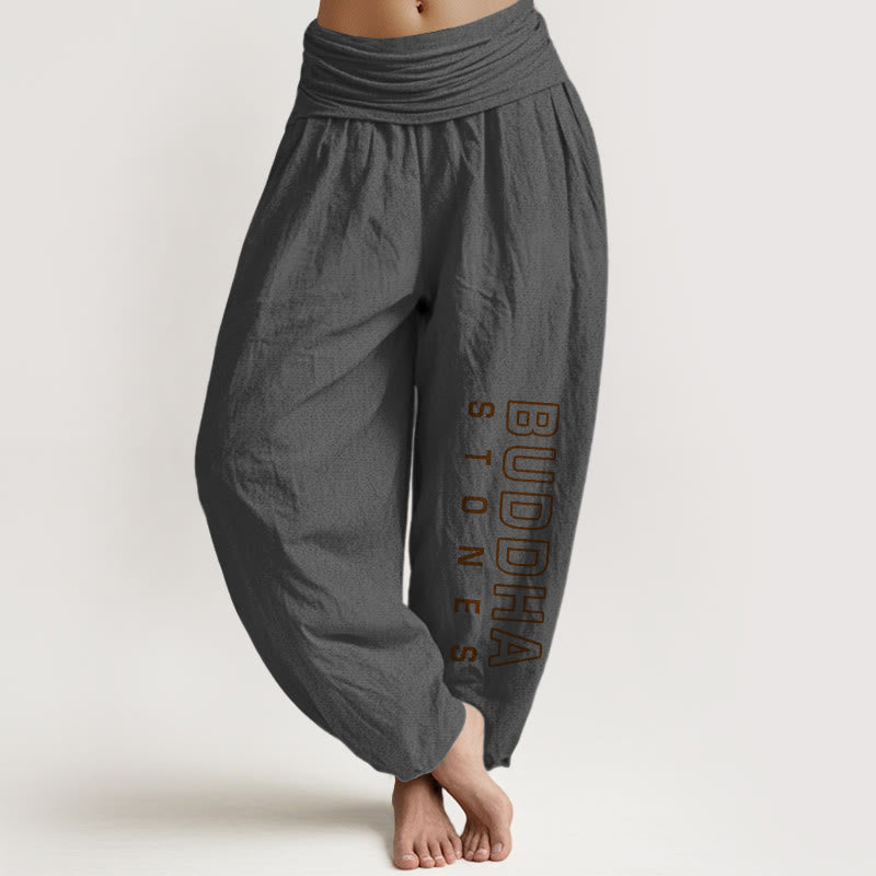 Pantalones harén de cintura elástica para mujer con la palabra Buddha Stones en algodón puro de color liso. - Gris oscuro - US22，UK/AU26，EU54 (6XL) - image 11