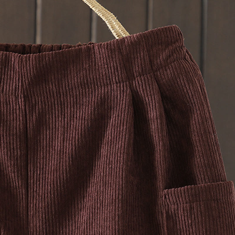 Pantalones de pana de algodón con cintura alta y forro polar para mujer, de Buddha Stones, con pernera ancha y bolsillos - image 4