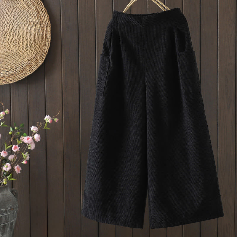 Pantalones de pana de algodón con cintura alta y forro polar para mujer, de Buddha Stones, con pernera ancha y bolsillos - Negro - US8-10，UK/AU12-14，EU40-42 (2XL) - image 10