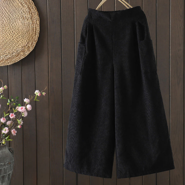 Pantalones de pana de algodón con cintura alta y forro polar para mujer, de Buddha Stones, con pernera ancha y bolsillos - Negro - US8-10，UK/AU12-14，EU40-42 (2XL) - image 10