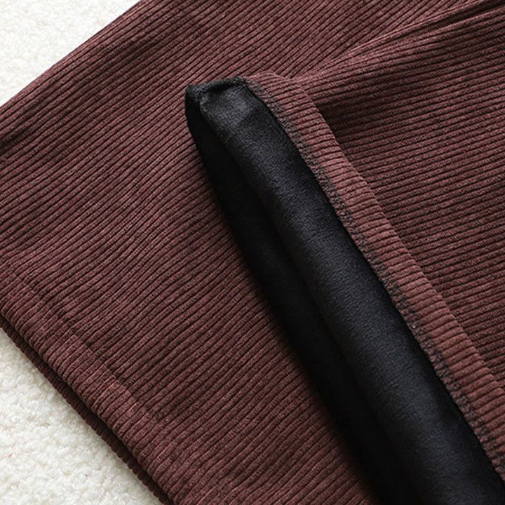 Pantalones de pana de algodón con cintura alta y forro polar para mujer, de Buddha Stones, con pernera ancha y bolsillos - image 8