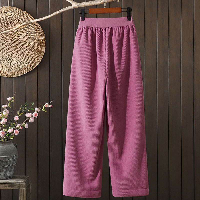 Pantalones de invierno Buddha Stones para mujer, de pana, de algodón, con forro polar térmico y bolsillos. - image 1
