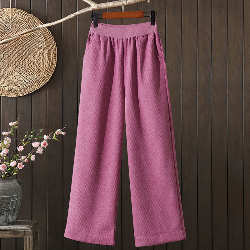 Pantalones de invierno Buddha Stones para mujer, de pana, de algodón, con forro polar térmico y bolsillos. - Violeta pálido rojo - US8-10，UK/AU12-14，EU40-42 (2XL) - image 0