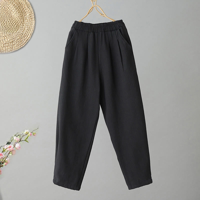 Pantalones tobilleros de algodón con forro polar térmico y bolsillos para mujer de Buddha Stones Winter - Negro - US8-10，UK/AU12-14，EU40-42 (2XL) - image 6