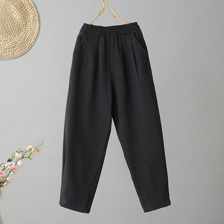 Pantalones tobilleros de algodón con forro polar térmico y bolsillos para mujer de Buddha Stones Winter - Negro - US8-10，UK/AU12-14，EU40-42 (2XL) - image 6