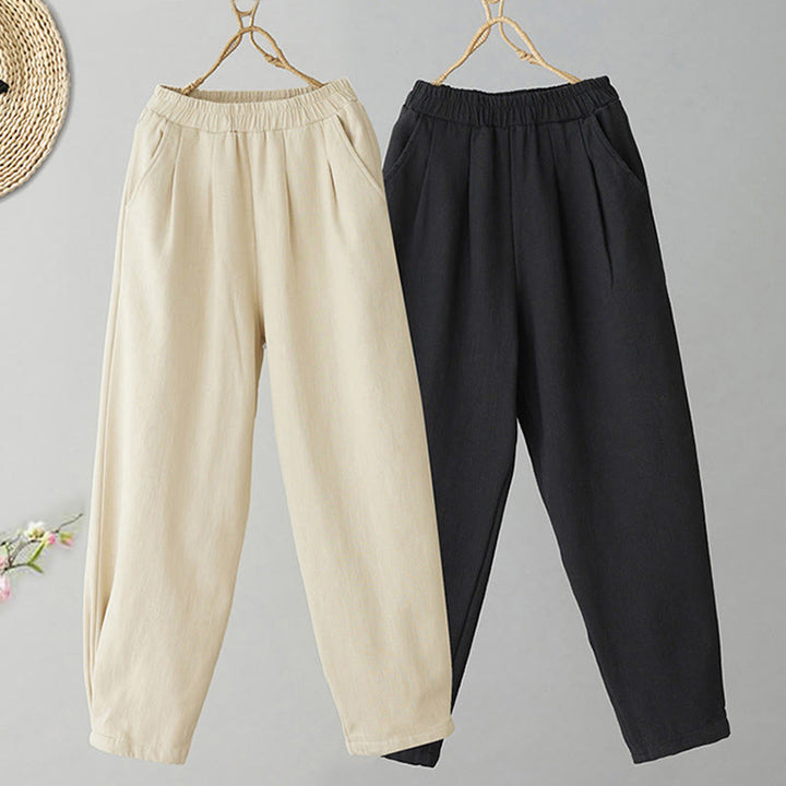 Pantalones tobilleros de algodón con forro polar térmico y bolsillos para mujer de Buddha Stones Winter - image 11