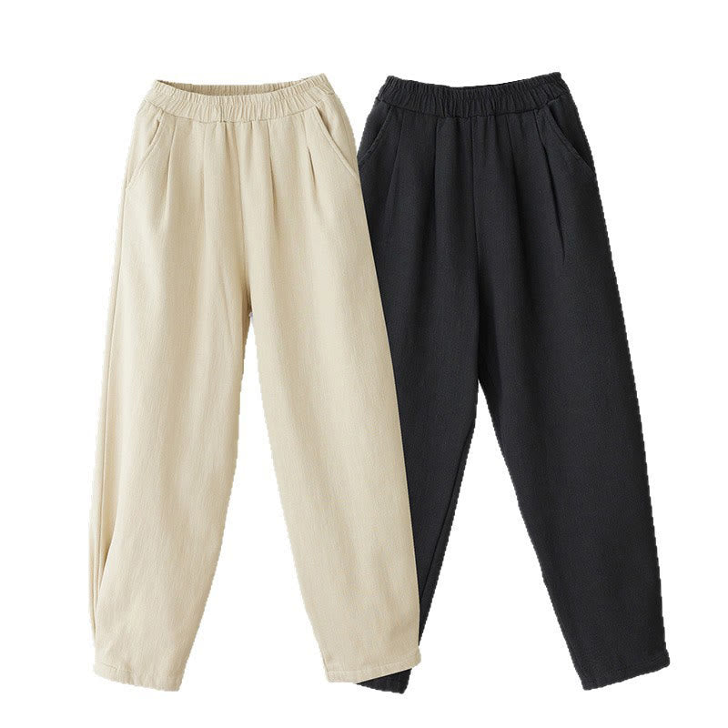 Pantalones tobilleros de algodón con forro polar térmico y bolsillos para mujer de Buddha Stones Winter - image 12