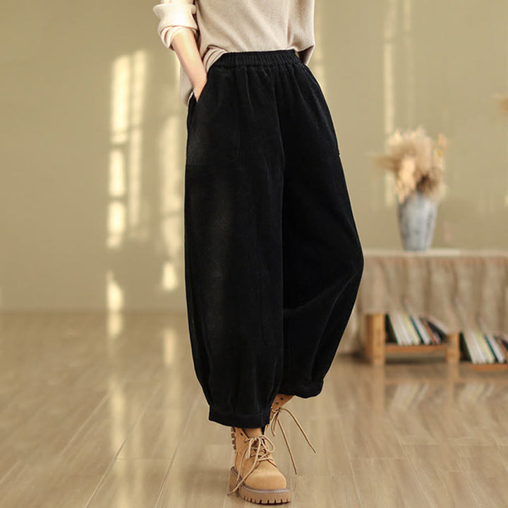 Pantalones harén de pana para mujer con cintura elástica y bolsillos, diseño Buddha Stones - image 10