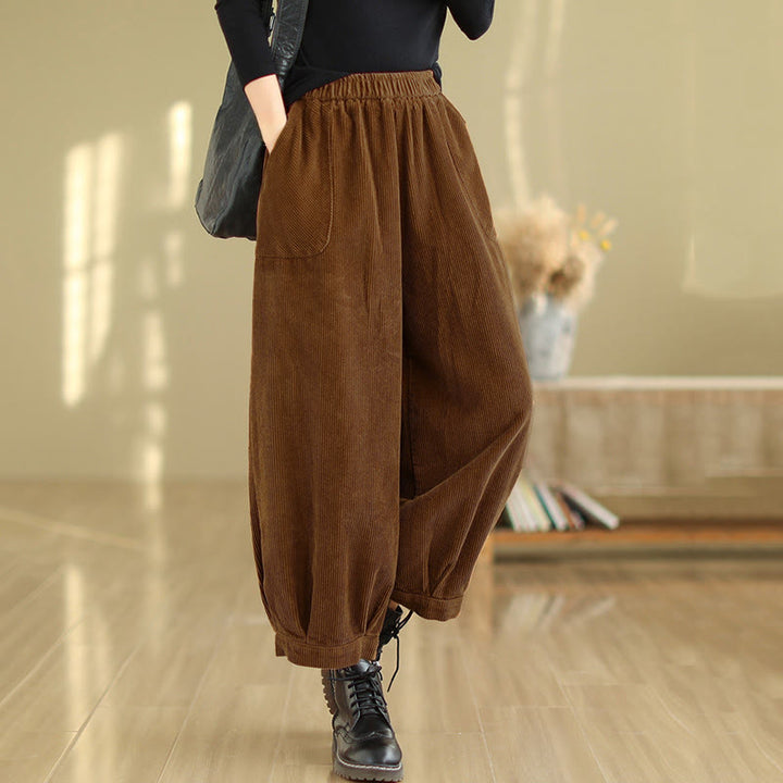 Pantalones harén de pana para mujer con cintura elástica y bolsillos, diseño Buddha Stones - image 5