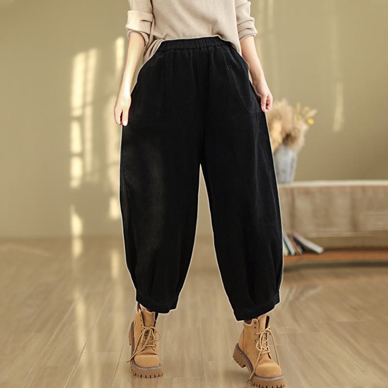 Pantalones harén de pana para mujer con cintura elástica y bolsillos, diseño Buddha Stones - image 9