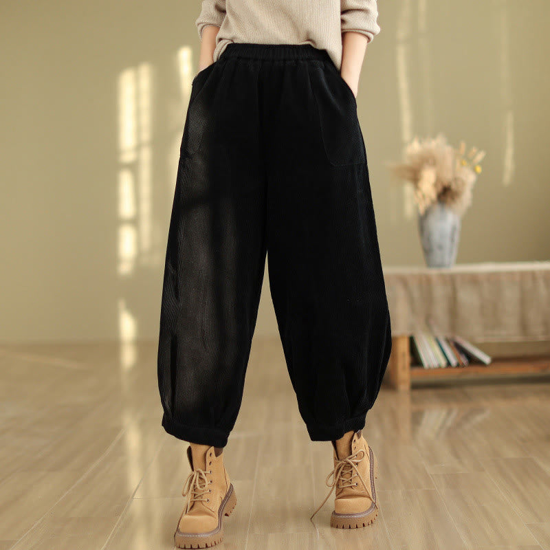 Pantalones harén de pana para mujer con cintura elástica y bolsillos, diseño Buddha Stones - Negro - US8-10，UK/AU12-14，EU40-42 (2XL) - image 6