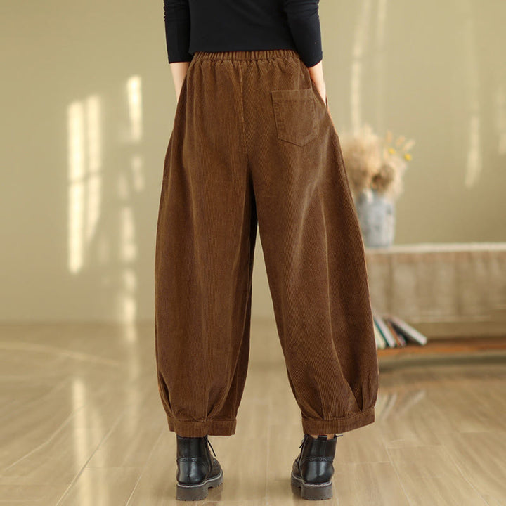 Pantalones harén de pana para mujer con cintura elástica y bolsillos, diseño Buddha Stones - image 4