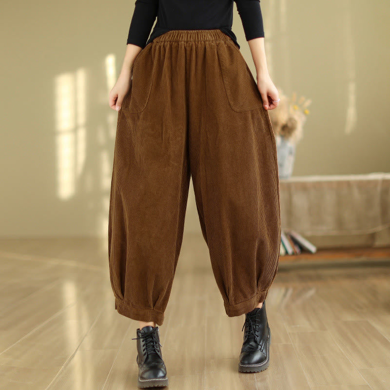 Pantalones harén de pana para mujer con cintura elástica y bolsillos, diseño Buddha Stones - image 3