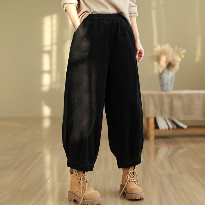 Pantalones harén de pana para mujer con cintura elástica y bolsillos, diseño Buddha Stones - image 8