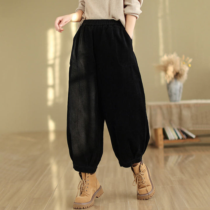 Pantalones harén de pana para mujer con cintura elástica y bolsillos, diseño Buddha Stones - image 7