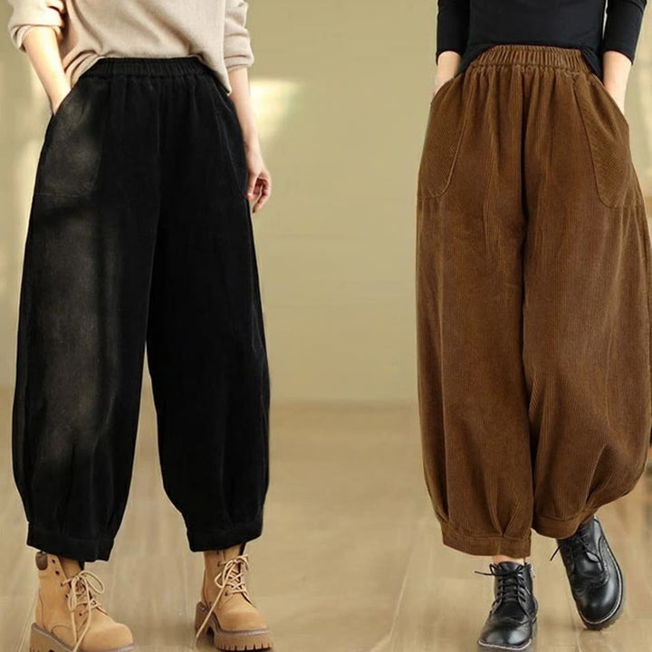 Pantalones harén de pana para mujer con cintura elástica y bolsillos, diseño Buddha Stones - image 22
