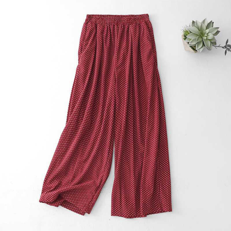 Pantalones anchos de cintura alta para mujer con estampado de puntos otoñales y Buddha Stones y bolsillos - Carmesí - US8-10，UK/AU12-14，EU40-42 (2XL) - image 0