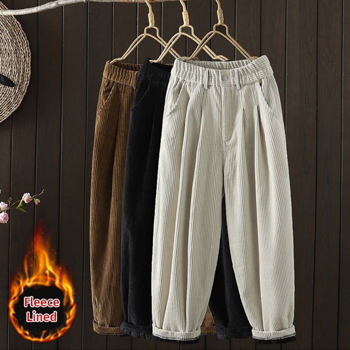 Pantalones harén Buddha Stones de invierno para mujer, de pana lisa, de algodón, de cintura alta, forrados con vellón y bolsillos - image 23