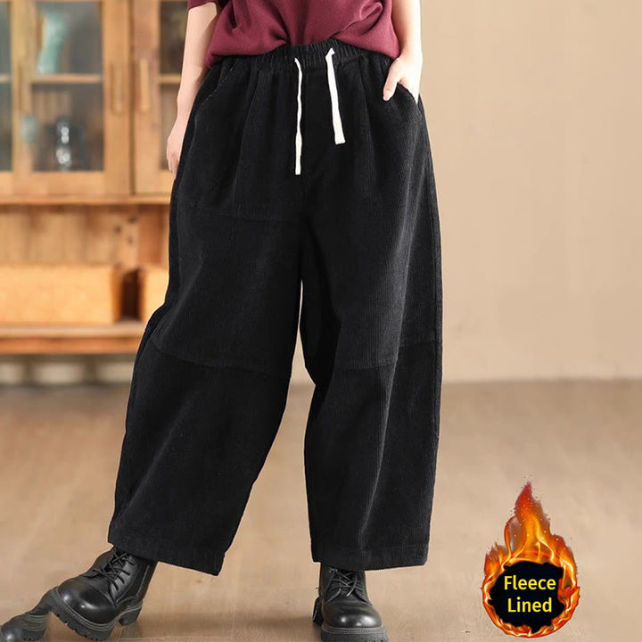 Pantalones térmicos de pana de algodón con forro polar y bolsillos para mujer de Buddha Stones - Negro (forrado de felpa) - US14, UK/AU18, EU46 (4XL) - image 7