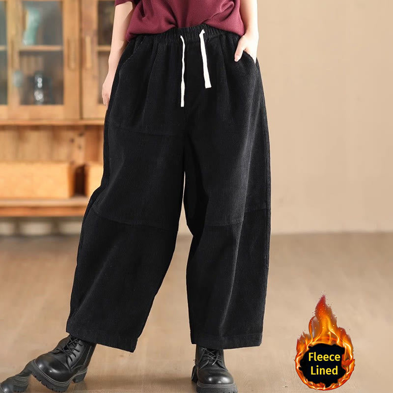 Pantalones térmicos de pana de algodón con forro polar y bolsillos para mujer de Buddha Stones - Negro (forrado con vellón) - US14, UK/AU18, EU46 (4XL) - image 7