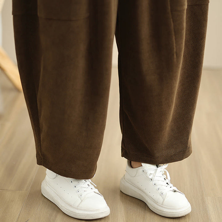 Pantalones harén de pana lisa con bolsillos y diseño patchwork de Buddha Stones para mujer, otoño - image 13