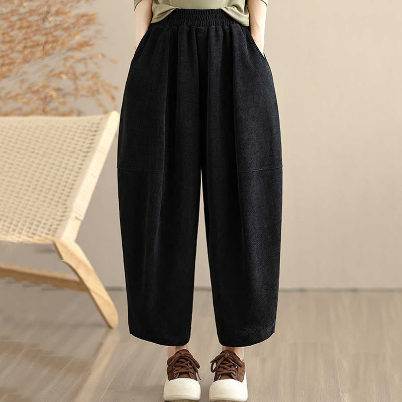 Pantalones harén de pana lisa con bolsillos y diseño patchwork de Buddha Stones para mujer, otoño - Negro - US8-10，UK/AU12-14，EU40-42 (2XL) - image 17