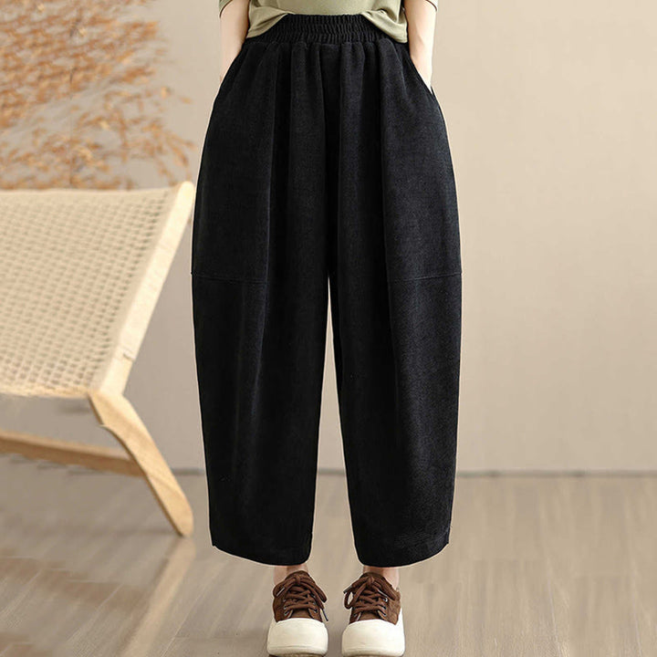 Pantalones harén de pana lisa con bolsillos y diseño patchwork de Buddha Stones para mujer, otoño - Negro - US8-10，UK/AU12-14，EU40-42 (2XL) - image 17