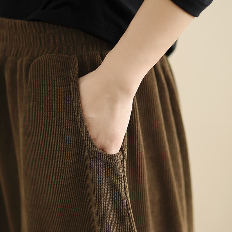 Pantalones harén de pana lisa con bolsillos y diseño patchwork de Buddha Stones para mujer, otoño - image 12