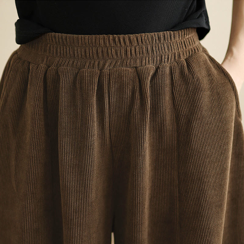 Pantalones harén de pana lisa con bolsillos y diseño patchwork de Buddha Stones para mujer, otoño - image 10