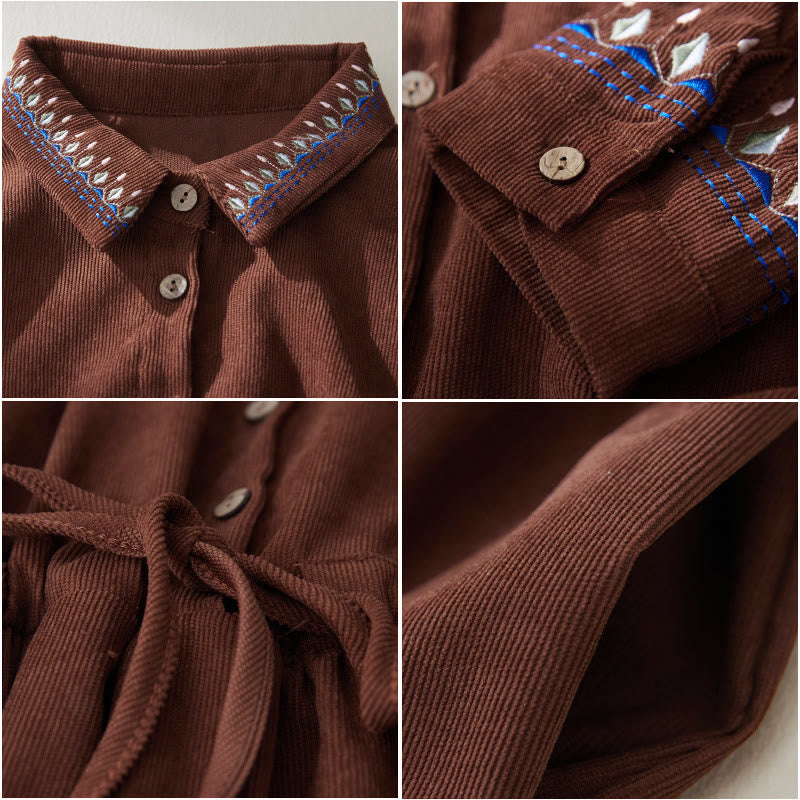 Vestido midi de manga larga con bolsillos y diseño floral bordado con Buddha Stones - image 6