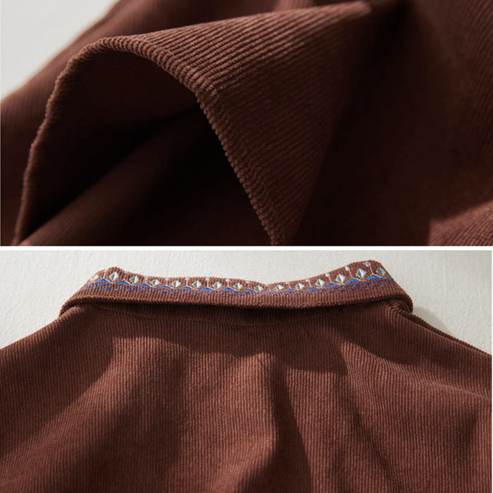 Vestido midi de manga larga con bolsillos, diseño floral bordado con Buddha Stones y cordones - image 4