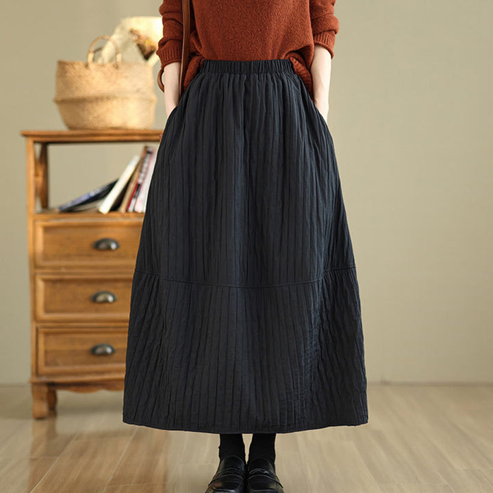 Falda térmica para mujer con cintura elástica, diseño plisado y bolsillos de Buddha Stones - Negro - US8-10，UK/AU12-14，EU40-42 (2XL) - image 4