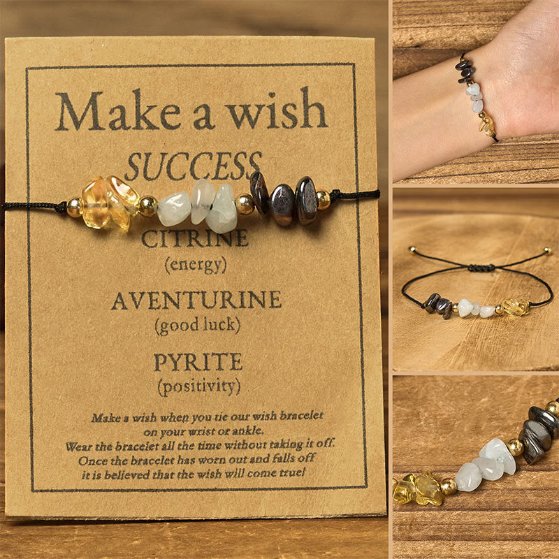 Pulsera de cuerda con tarjeta de éxito de Buddha Stones, citrino, aventurina verde y pirita - Cuentas irregulares (circunferencia de la muñeca: 14-23 cm) - image 0