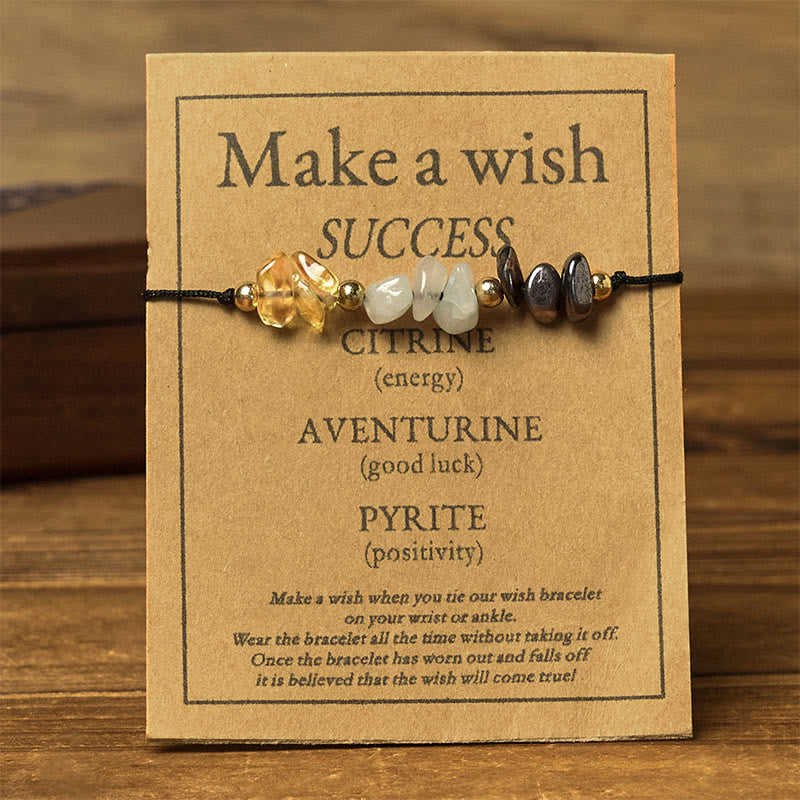Pulsera de cuerda con tarjeta de éxito de Buddha Stones, citrino, aventurina verde y pirita - image 1