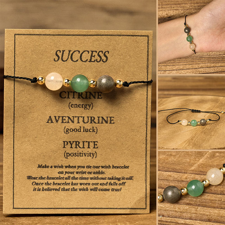 Pulsera de cuerda con tarjeta de éxito de Buddha Stones, citrino, aventurina verde y pirita - Cuentas redondas (circunferencia de la muñeca: 14-23 cm) - image 10