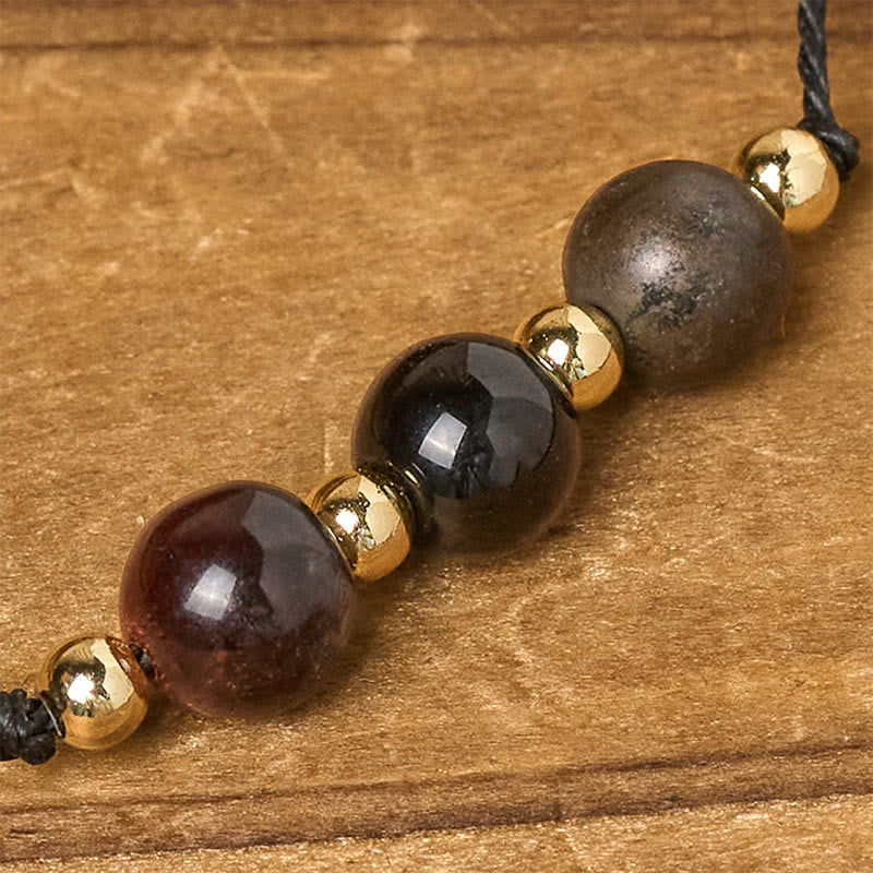 Pulsera de cuerda con tarjeta de protección de pirita, turmalina negra y ojo de tigre de Buddha Stones - image 14